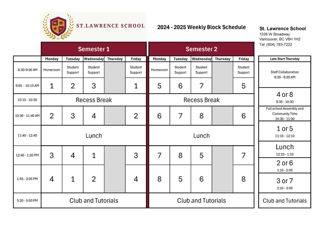 Timetable – St. Lawrence School
